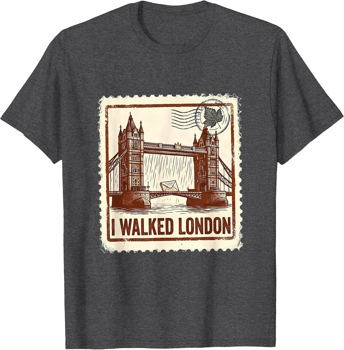 I Walked London Rubber Stamp England Pride Souvenir T-Shirt - Dark Heather Grey