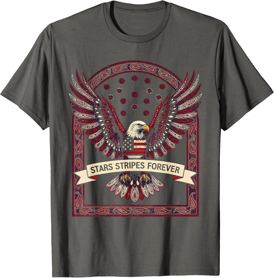Stars Stripes Forever American Flag Eagle Design T-Shirt - Asphalt Grey