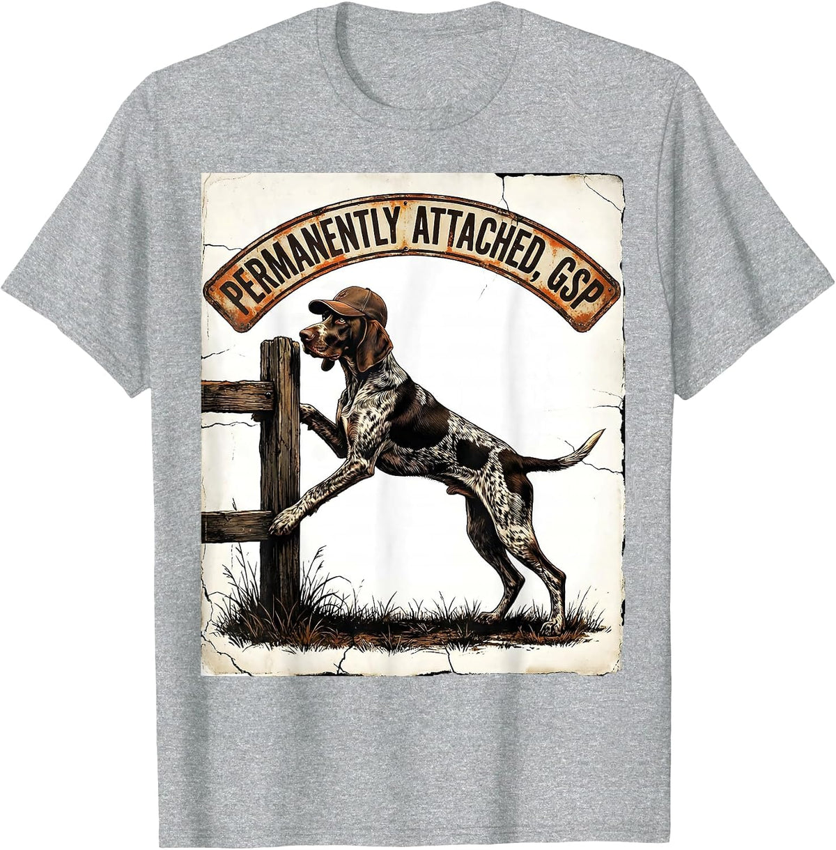 Men's Permanently Attached GSP Funny German Shorthaired Pointer T-Shirt - Heather Grey