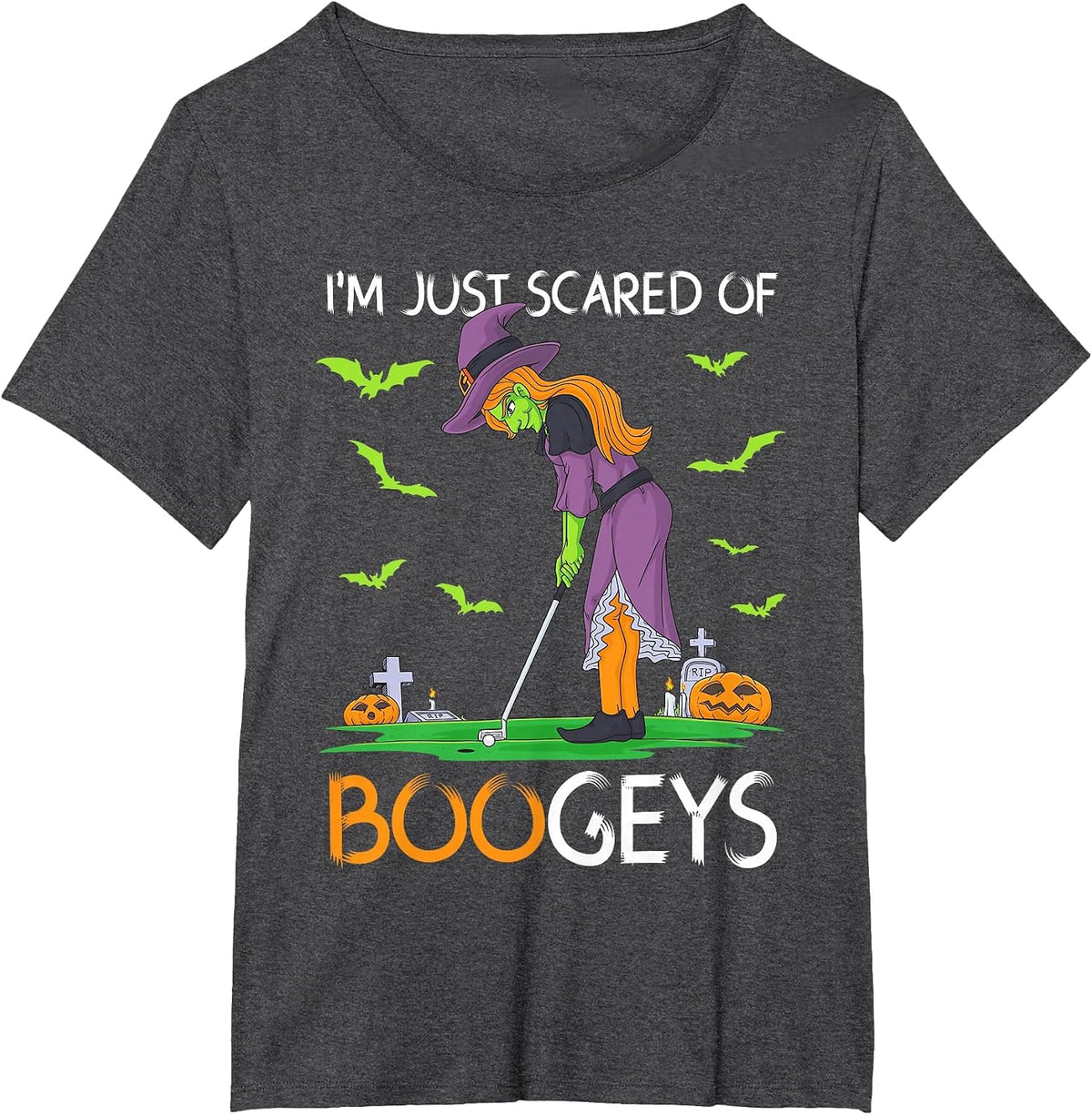 Just Scared of Bogeys Witch Golf Halloween T-Shirt - Dark Heather Grey