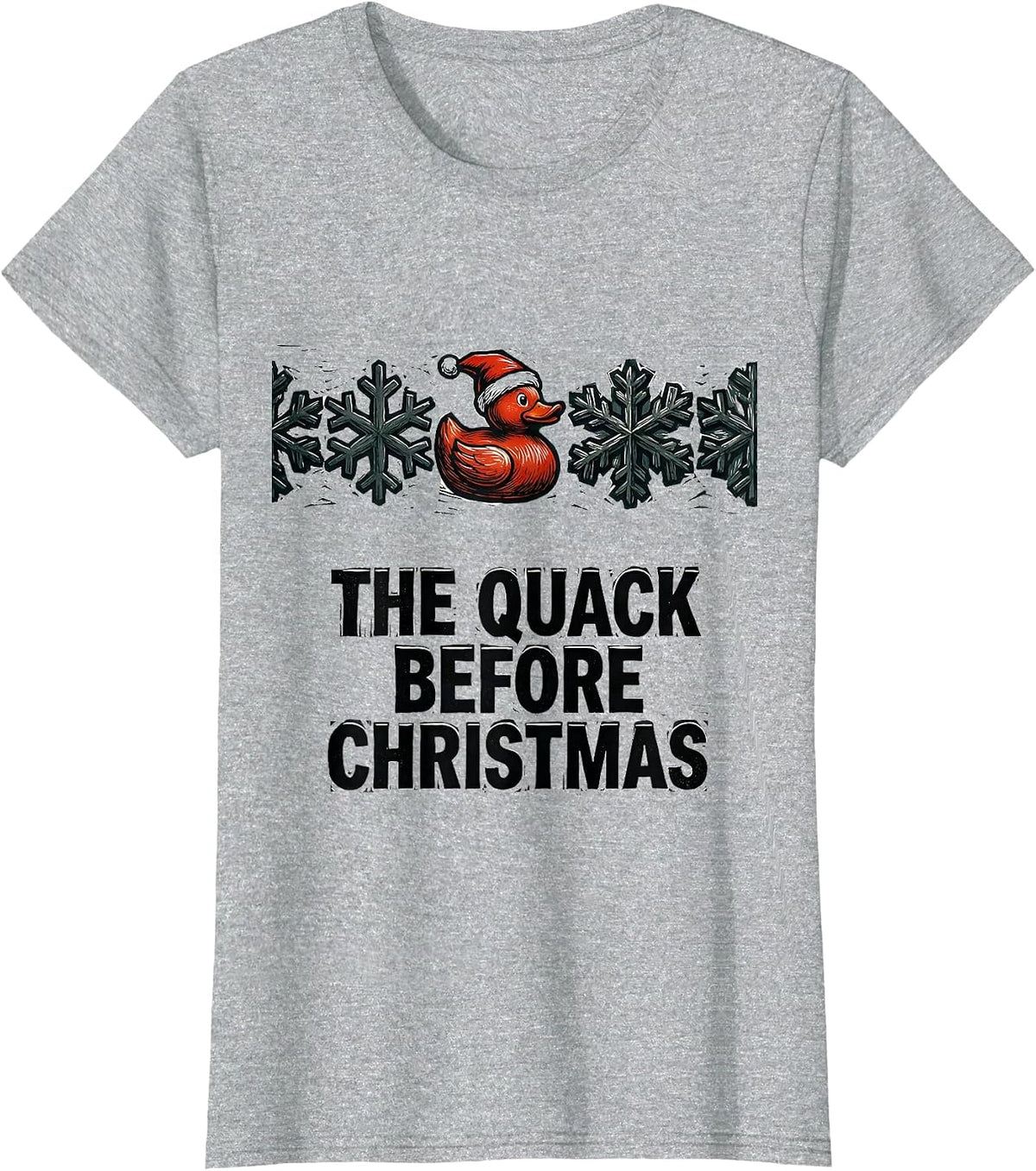 Women's The Quack Before Christmas Linocut Funny Duck Lover Pajama T-Shirt - Heather Grey