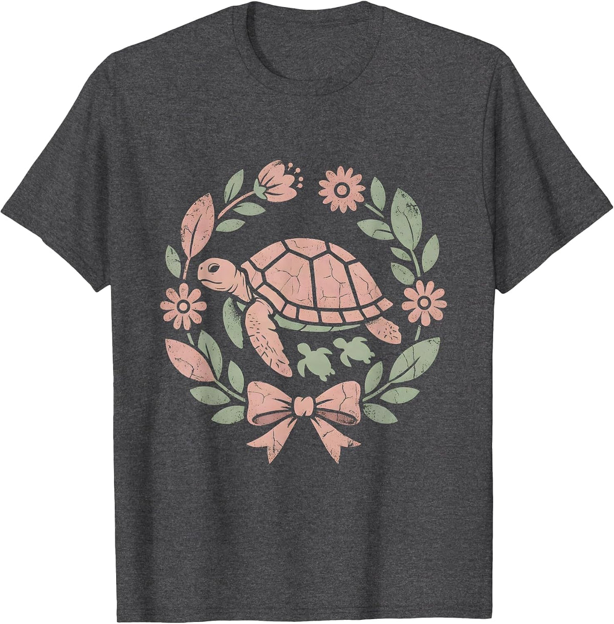 Men's Mother Turtle and Hatchlings Ocean Journey Design T-Shirt - Dark Heather Grey