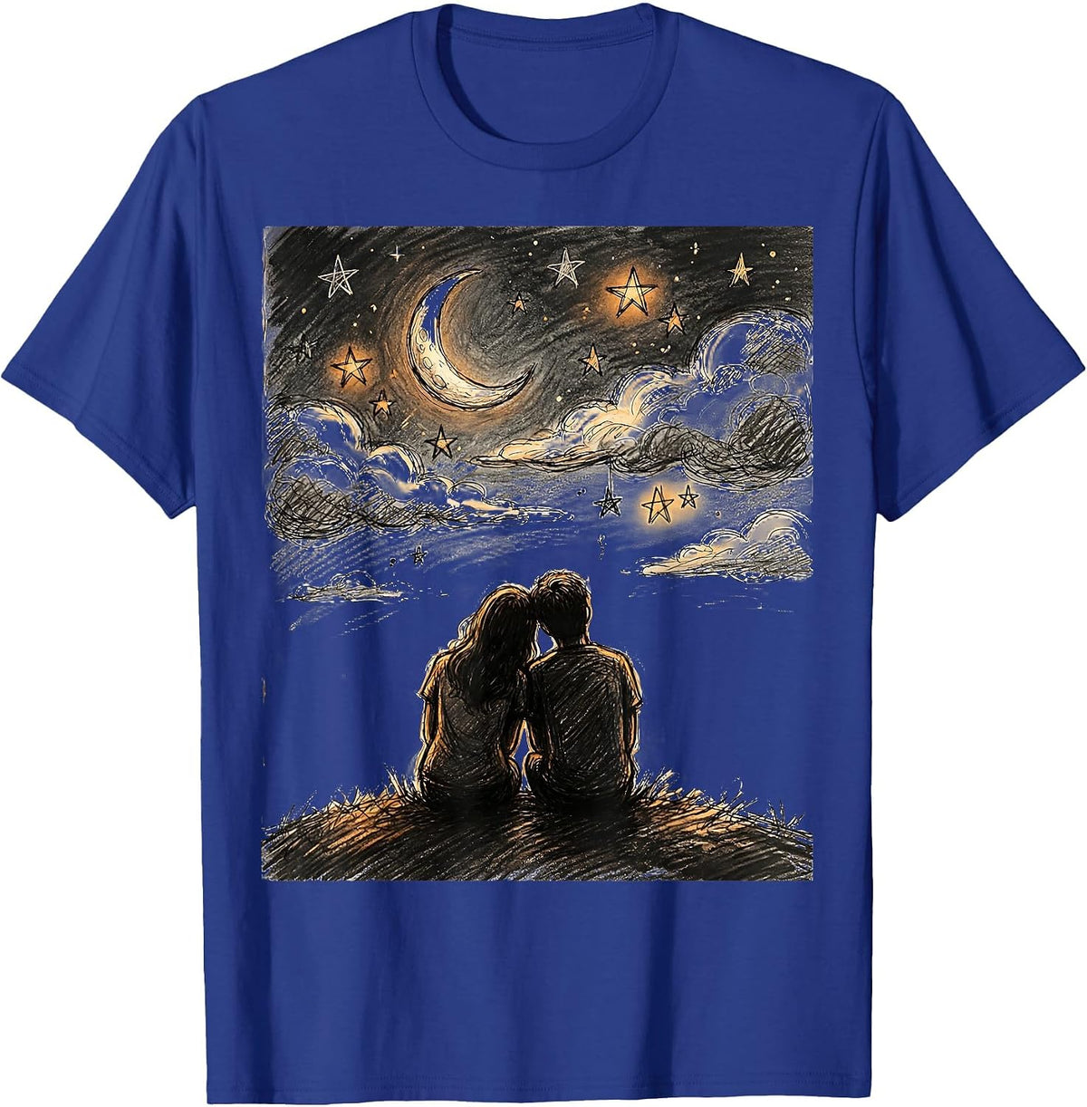 Suicide Prevention Two Silhouettes Night Sky Design T-Shirt - Royal Blue