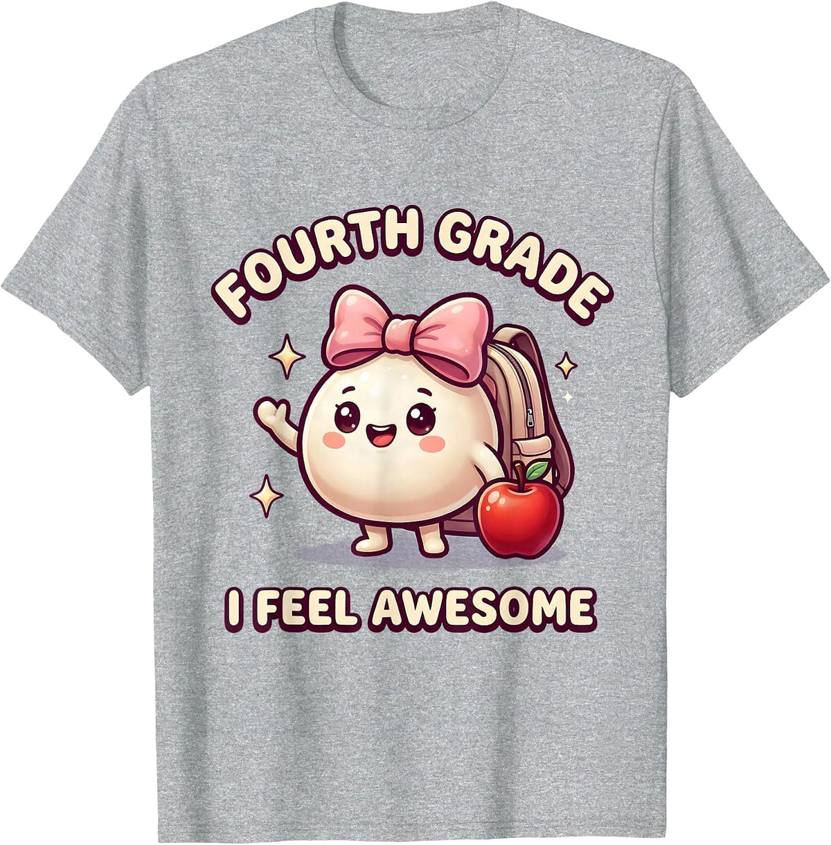Men's Fourth Grade I Feel Awesome Cute Kawaii Dumpling Back T-Shirt - Heather Grey