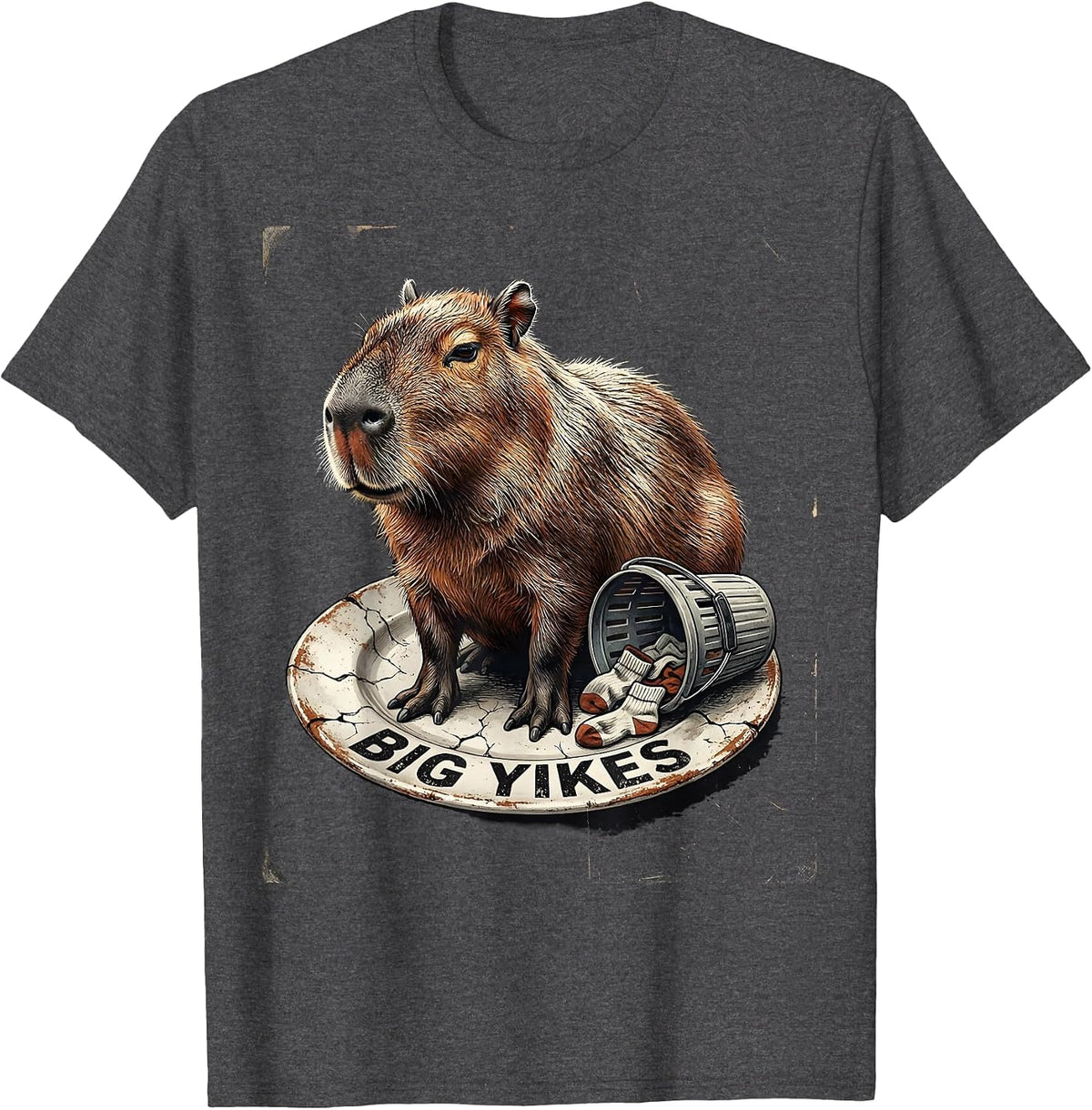 Men's Big Yikes Distressed Capybara Funny Animal Meme Humor T-Shirt - Dark Heather Grey