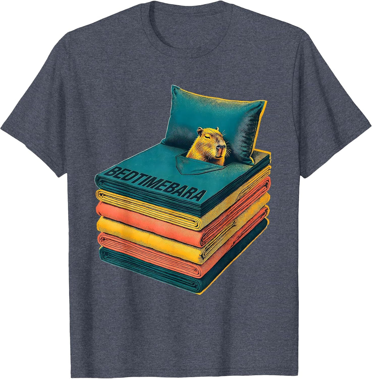 Bedtimebara Cute Capybara Sleep Humor Kids Adults T-Shirt - Heather Blue