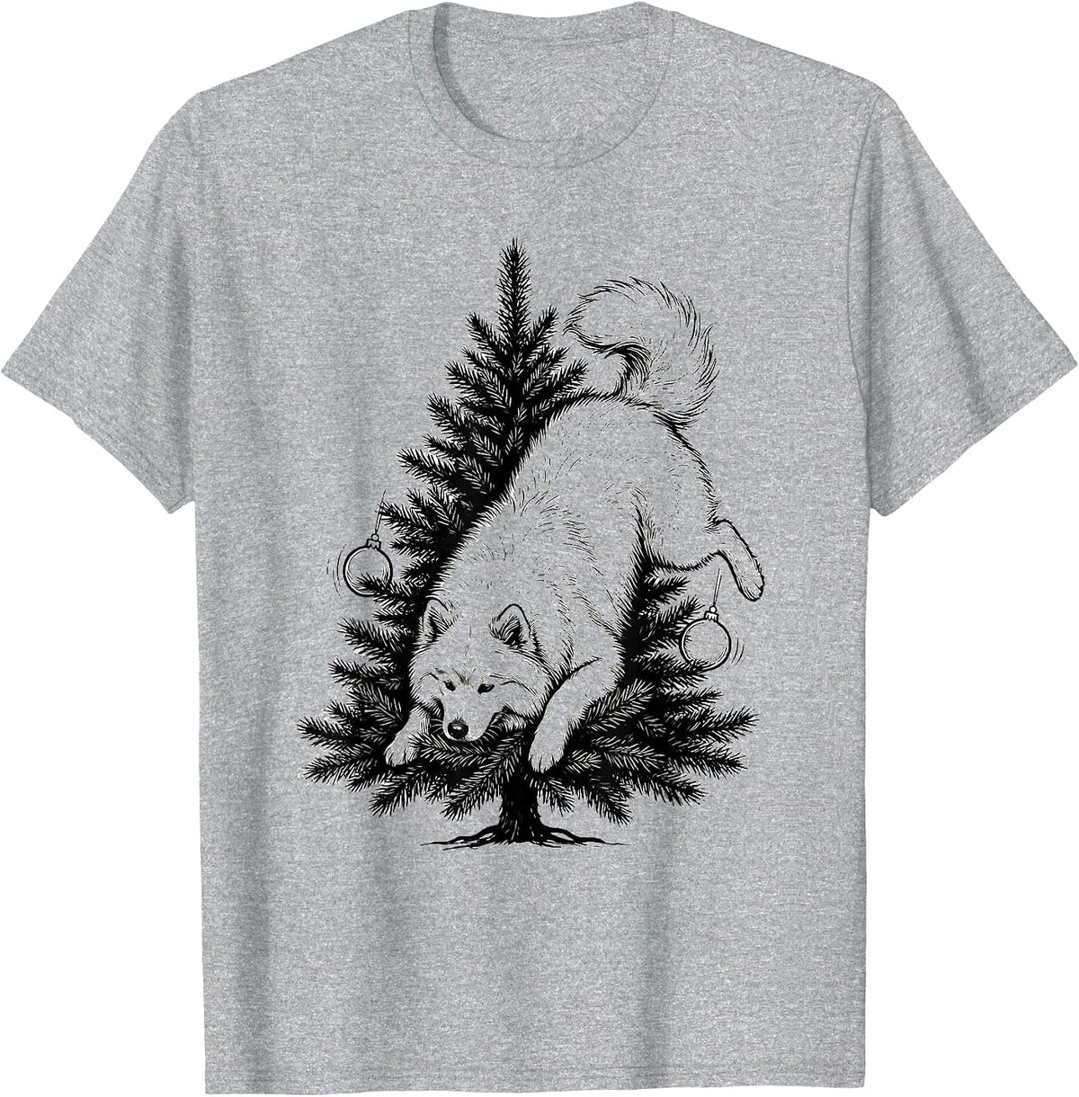 Men's Samoyed Christmas Tree Dog Lover Holiday Humor T-Shirt - Heather Grey
