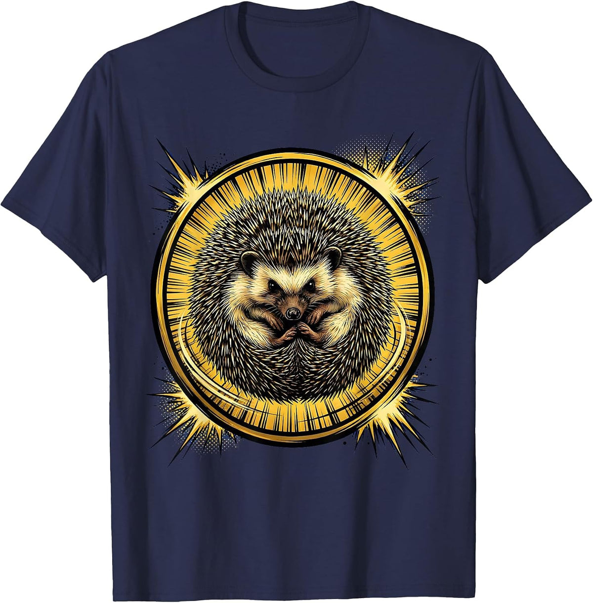 Dramatic Hedgehog Ball Roll Funny Animal Graphic T-Shirt - Navy Blue