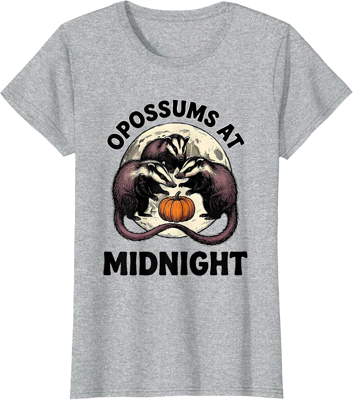 Opossums At Midnight Vintage Gothic Halloween Spooky Moon T-Shirt - Heather Grey
