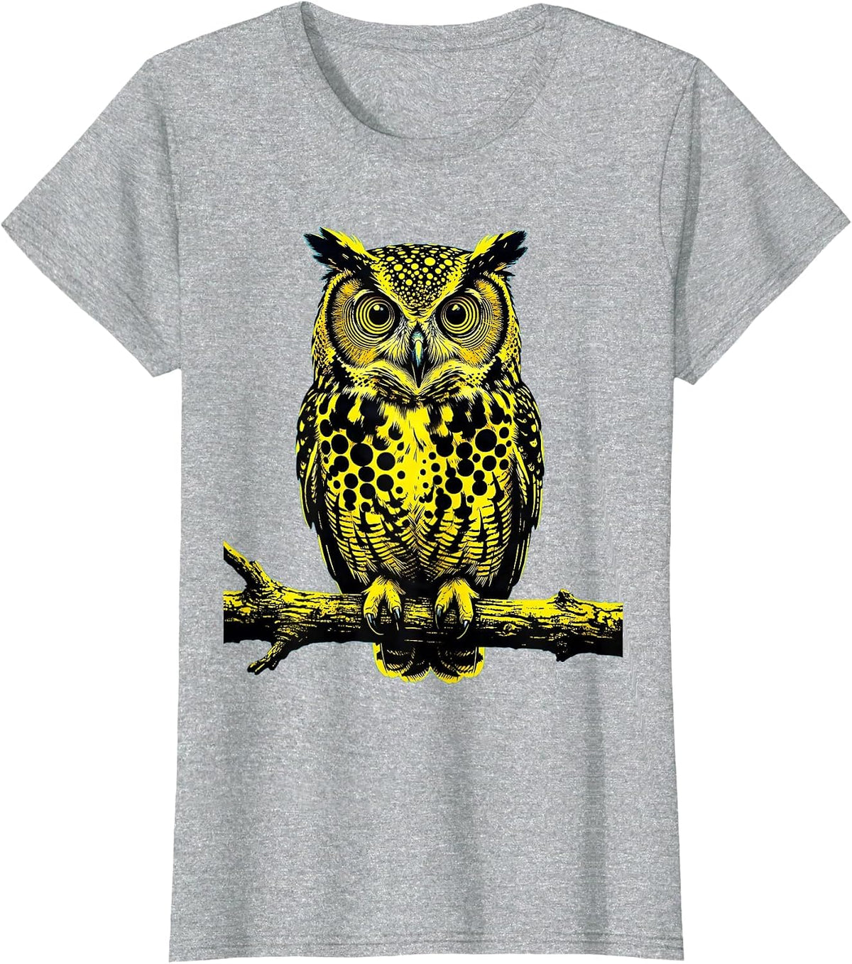 Spotted Owl on Branch Polka Dot Nature Design T-Shirt - Heather Grey