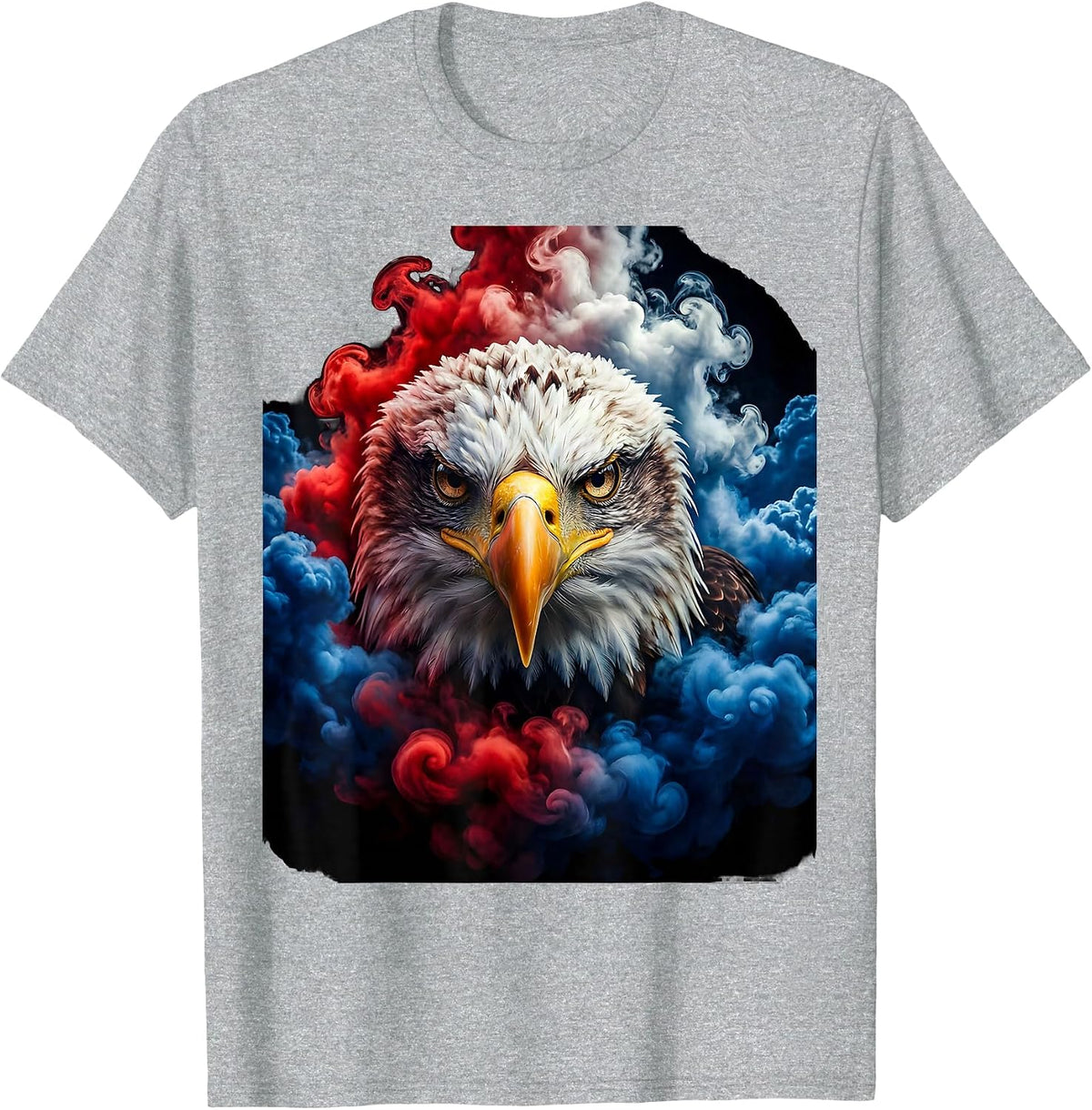 Men's Eagle Head Emerging from Storm Clouds Patriotic T-Shirt - Heather Grey