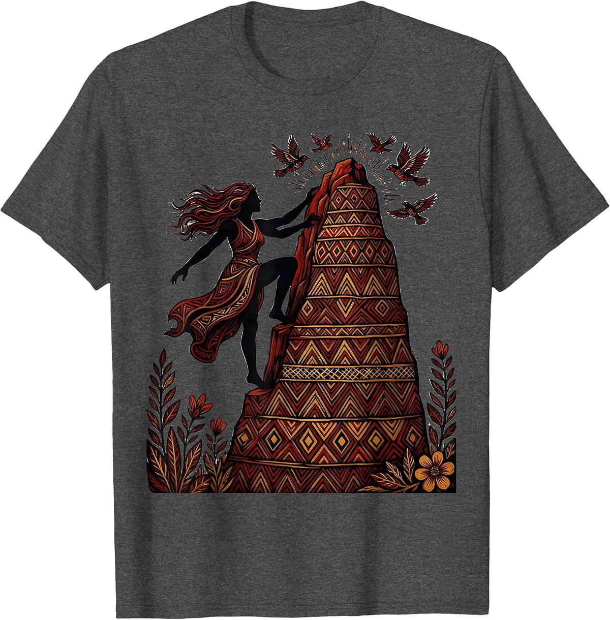 Woman Climbing Cliff Face Freedom Graphic Design T-Shirt - Dark Heather Grey