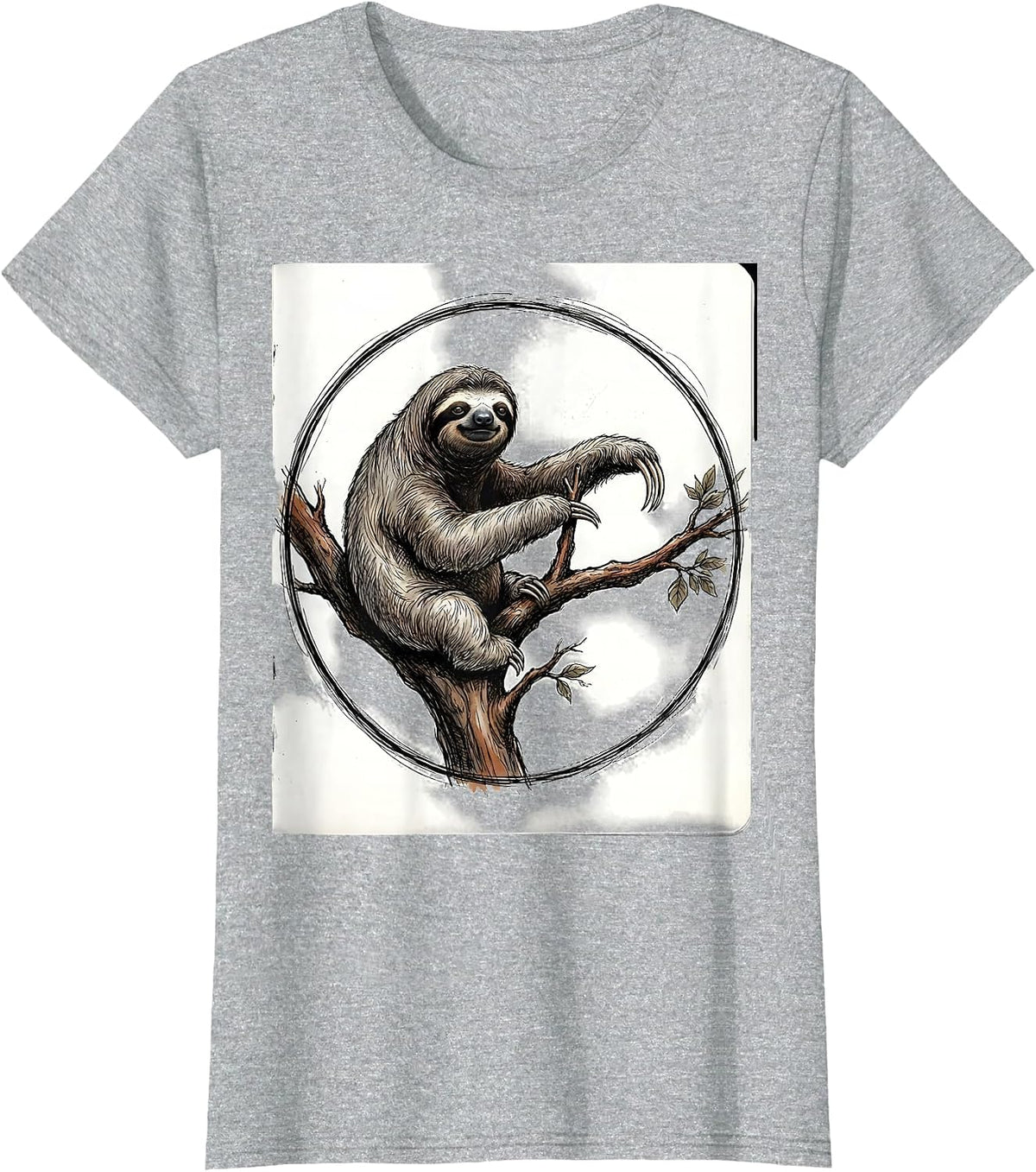 Women's Sloth Lover Hand-Sketched Novelty Humor T-Shirt - Heather Grey