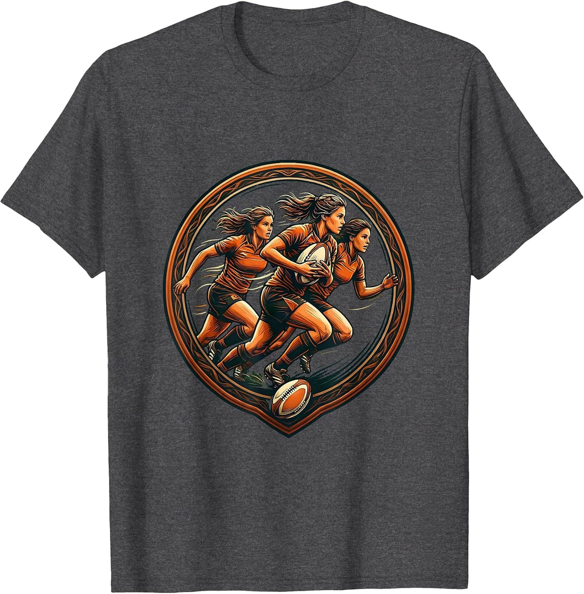 Rugby Attacking Wave Graphic Design T-Shirt - Dark Heather Grey