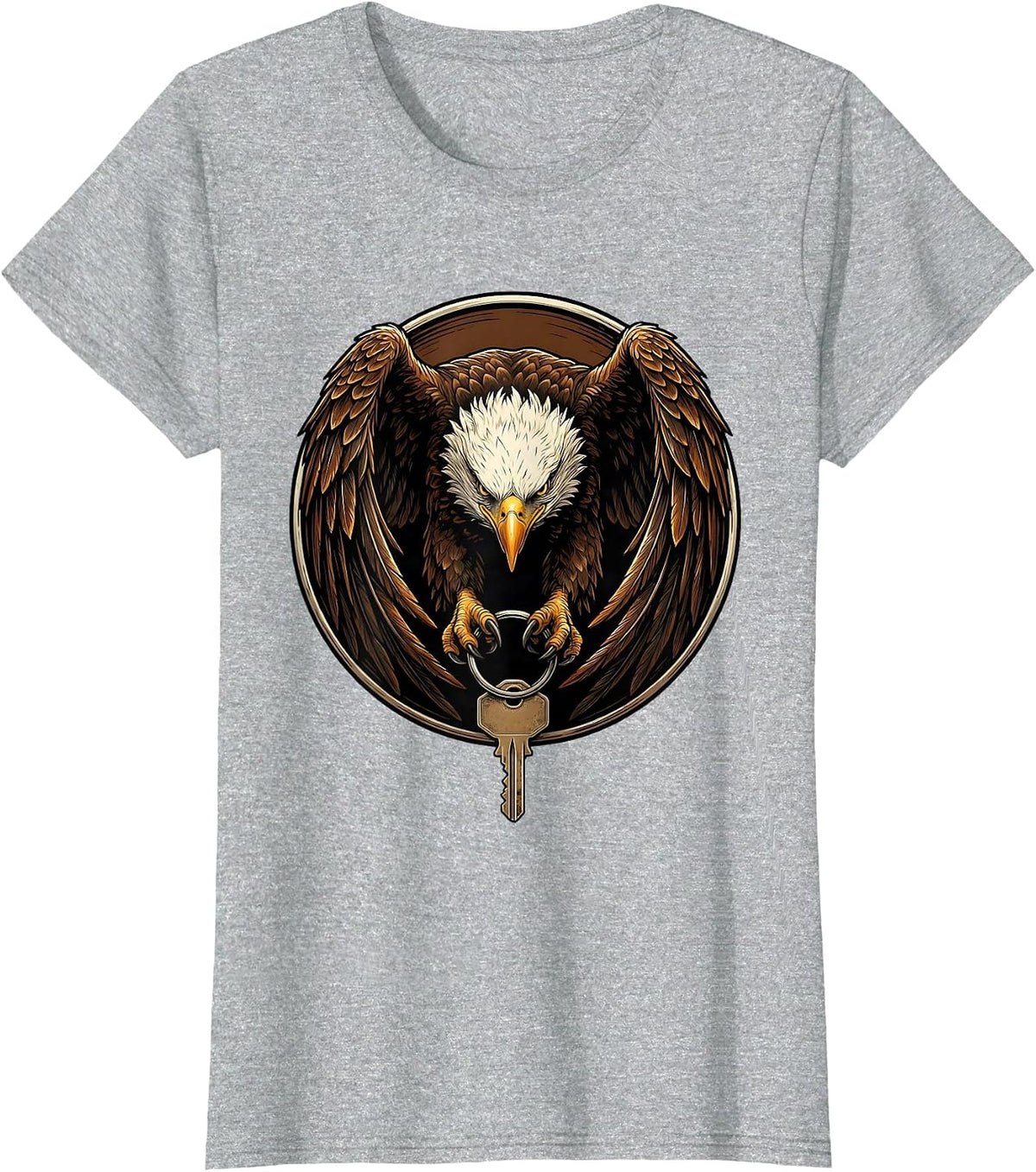 Women's Bald Eagle Motorcycle Keys Graphic Design T-Shirt - Heather Grey