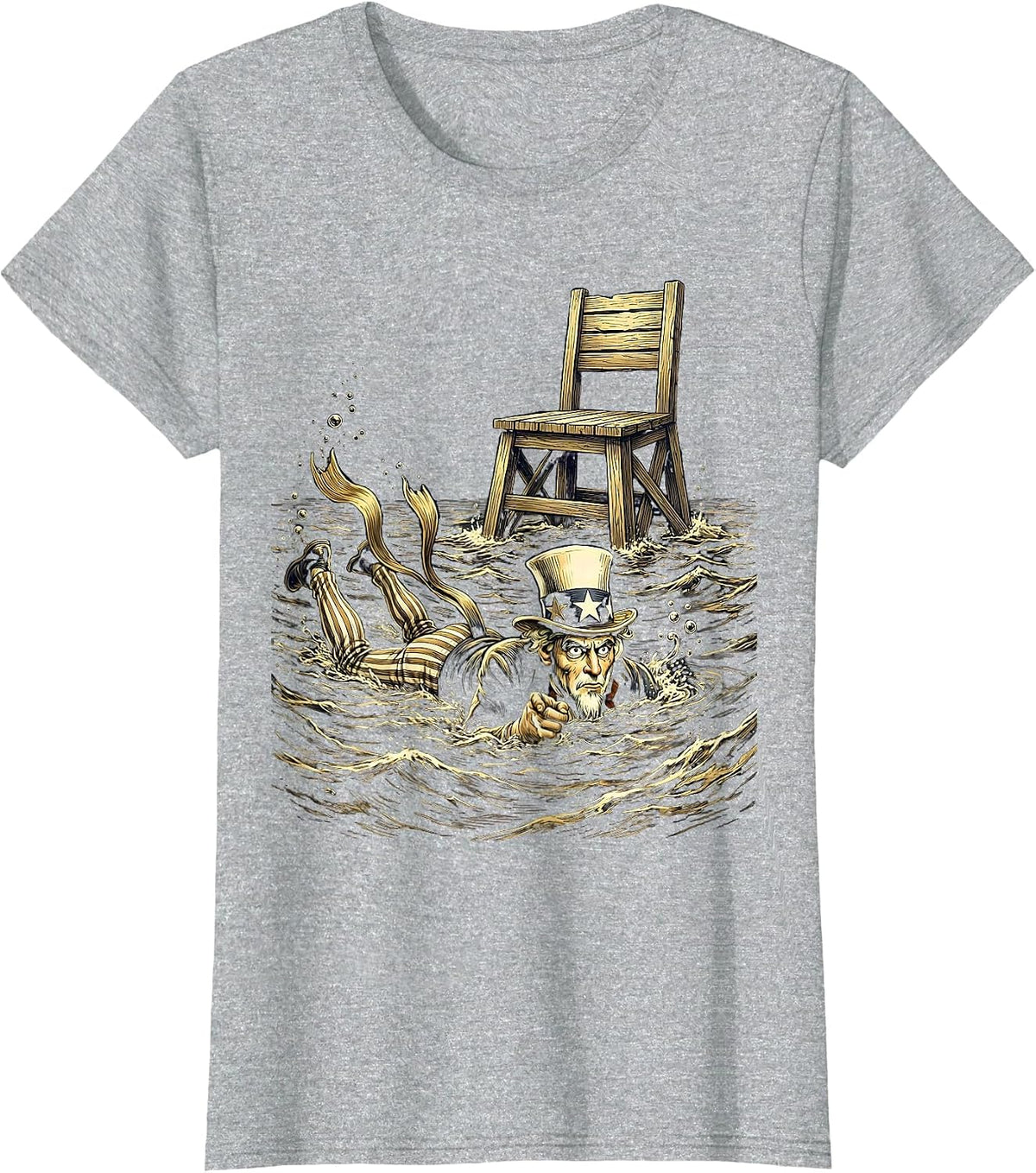Women's Nervous Shark Sneaking Past Lifeguard Stand T-Shirt - Heather Grey