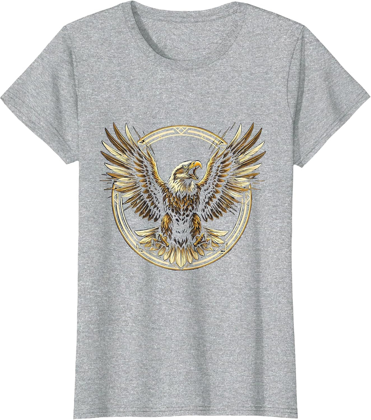 Women's Eagle Mid-Screech Wings Fully Spread Illustration T-Shirt - Heather Grey