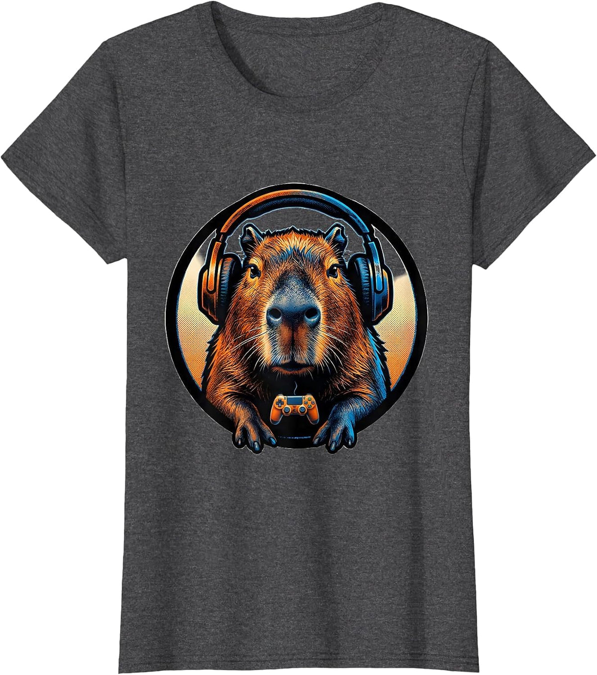 Women's Capybara Gamer Meme Humor Funny Video Games T-Shirt - Dark Heather Grey