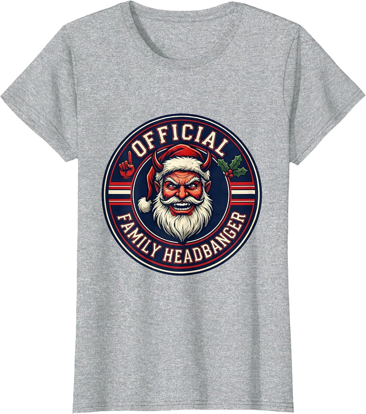 Official Family Headbanger Funny Heavy Metal Christmas Rock T-Shirt - Heather Grey