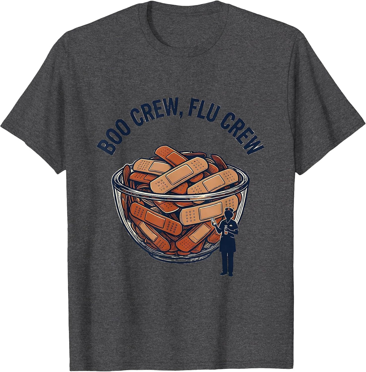 Boo Crew Flu Crew Funny Nurse Healthcare Worker Flu Shot T-Shirt - Dark Heather Grey