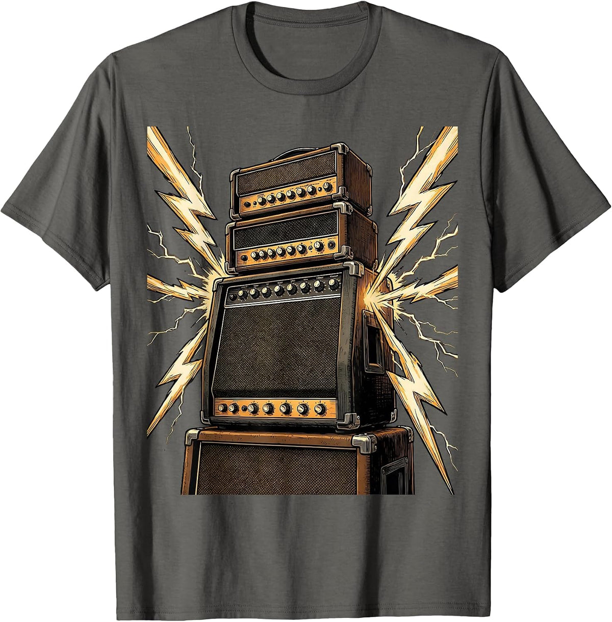 Stacked Amplifier Tower Lightning Bolts Graphic T-Shirt - Asphalt Grey