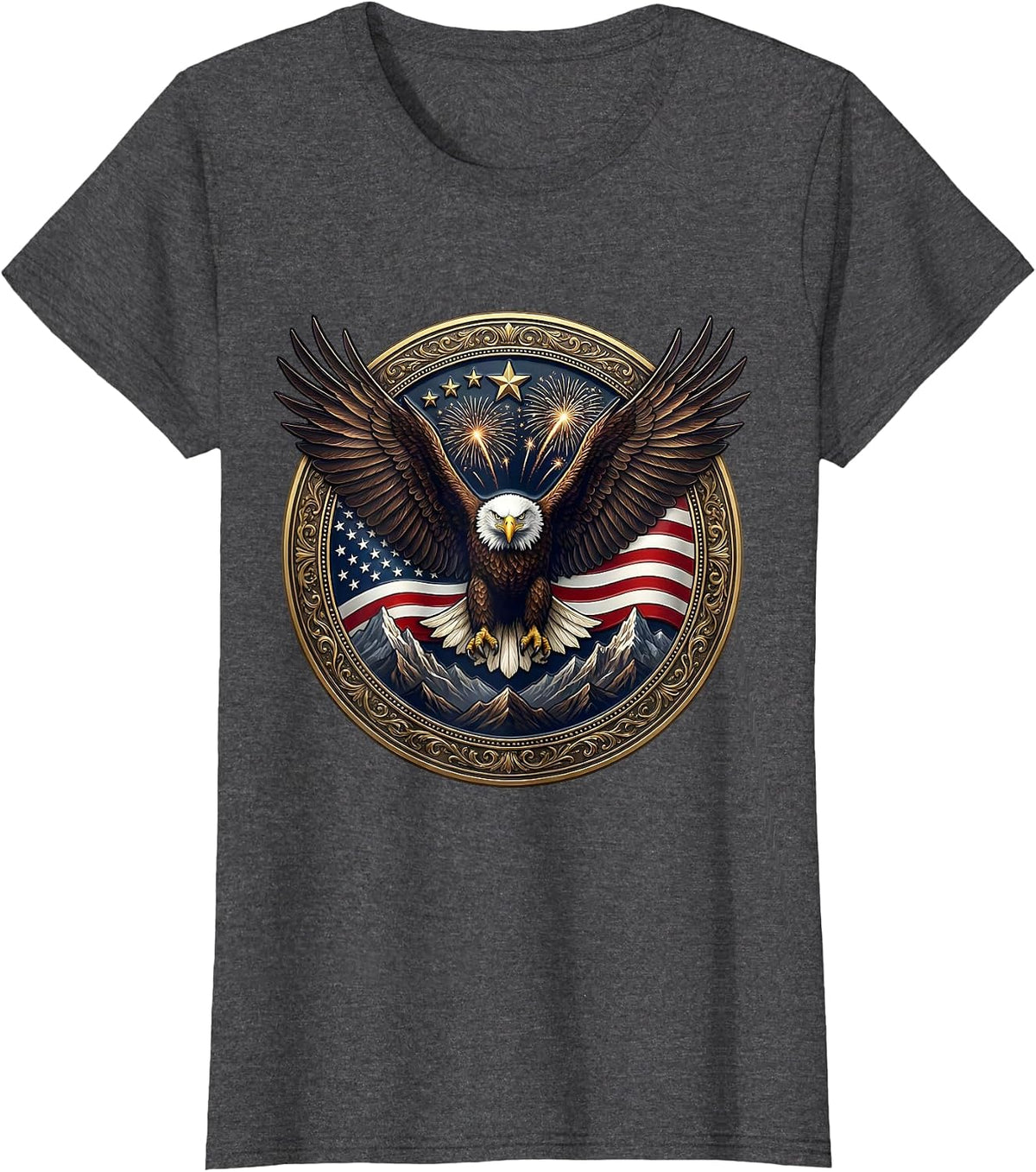 Women's Red White and Blue Bald Eagle Mountain Peak T-Shirt - Dark Heather Grey