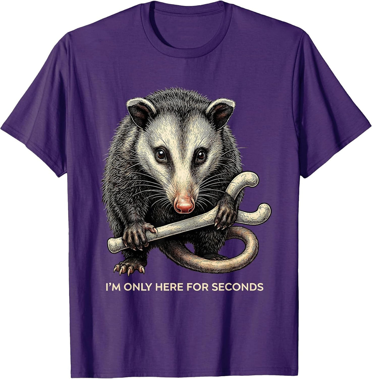 Men's I'm Only Here For Seconds Funny Opossum Thanksgiving T-Shirt - Purple