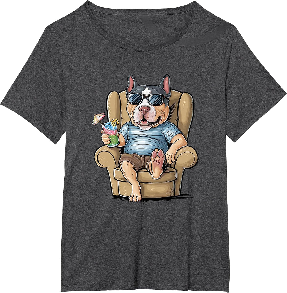 Chilling American Pit Bull Terrier Drinking Pittie APBT T-Shirt - Dark Heather Grey
