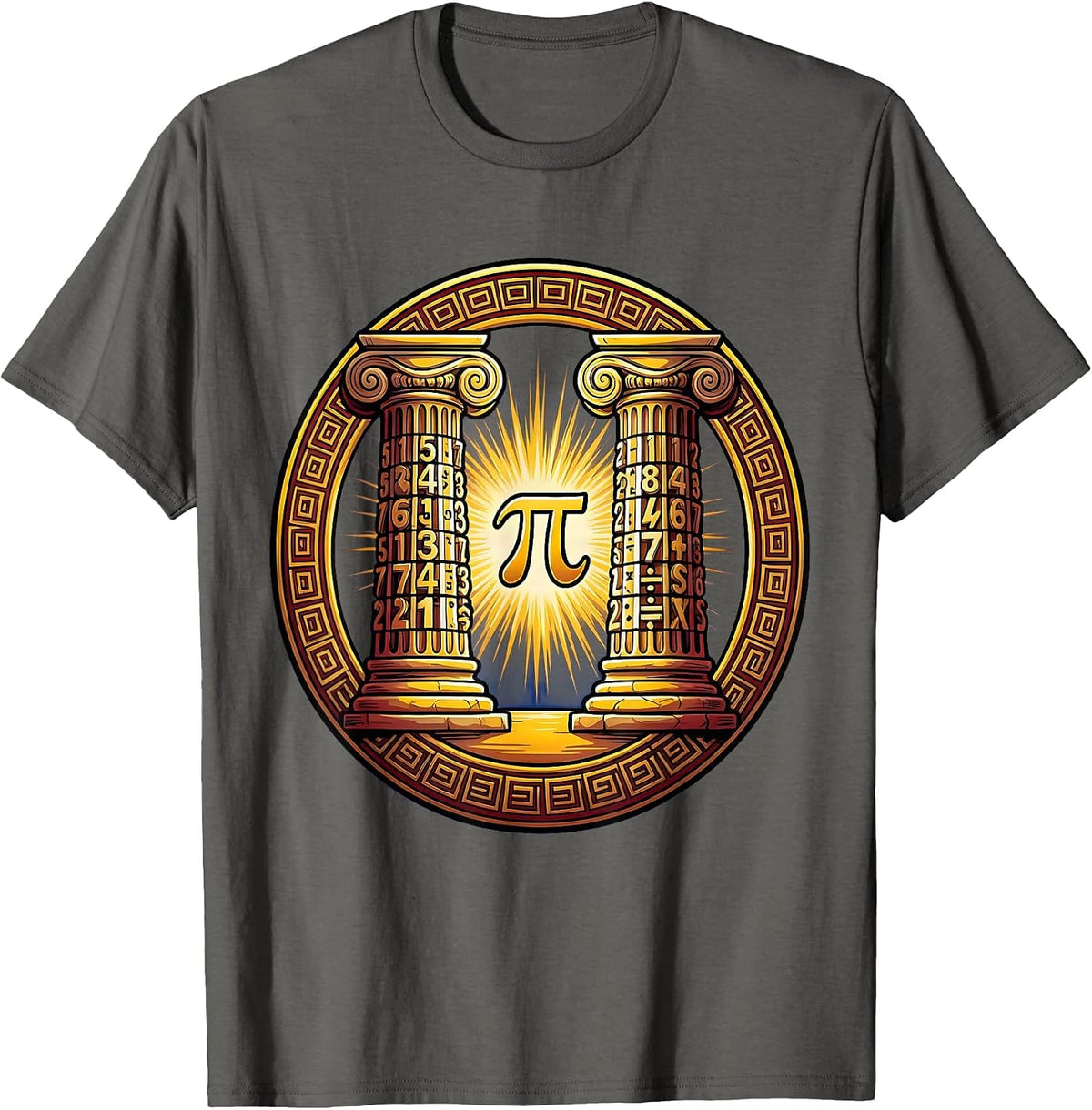 Men's Math Teacher Greek Column Numbers Graphic T-Shirt - Asphalt Grey