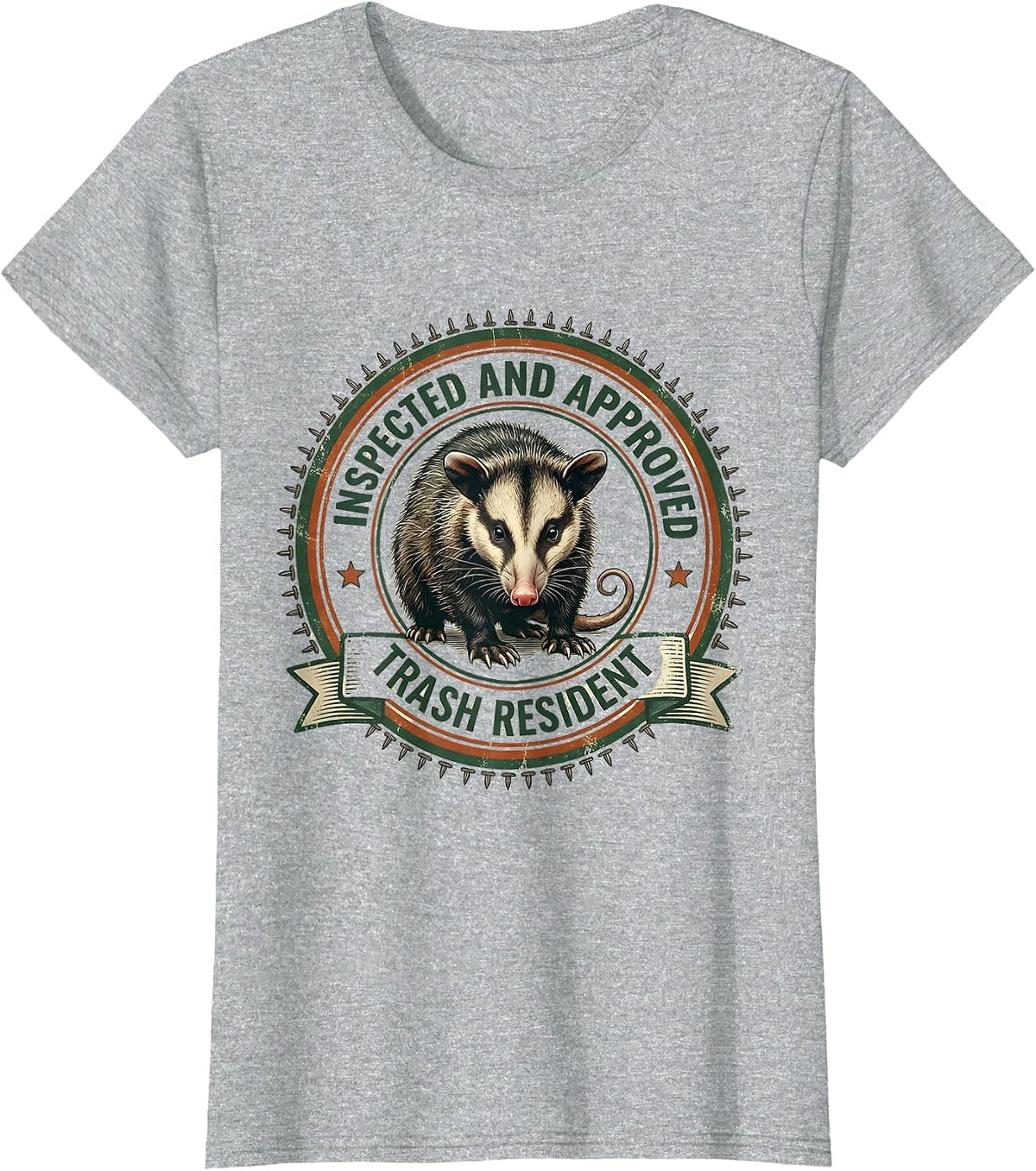 Women's Inspected And Approved Trash Resident Vintage Opossum Meme T-Shirt - Heather Grey