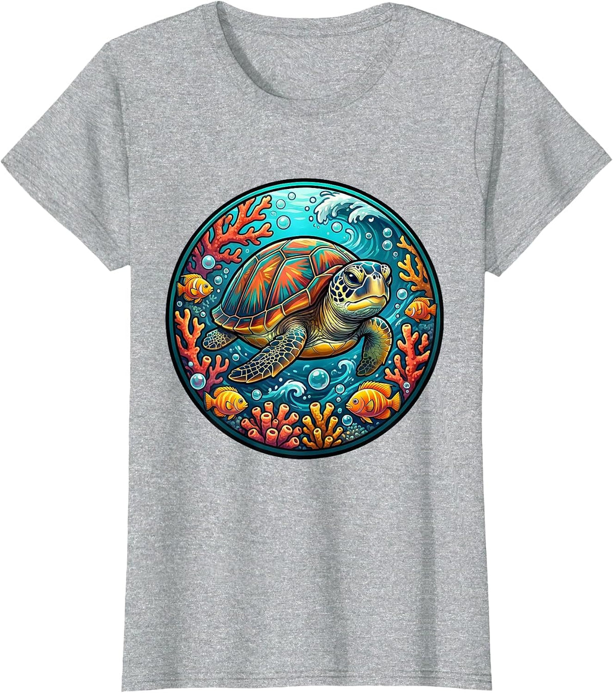 Mexico Sea Turtle Coral Reef Ocean Art T-Shirt - Heather Grey