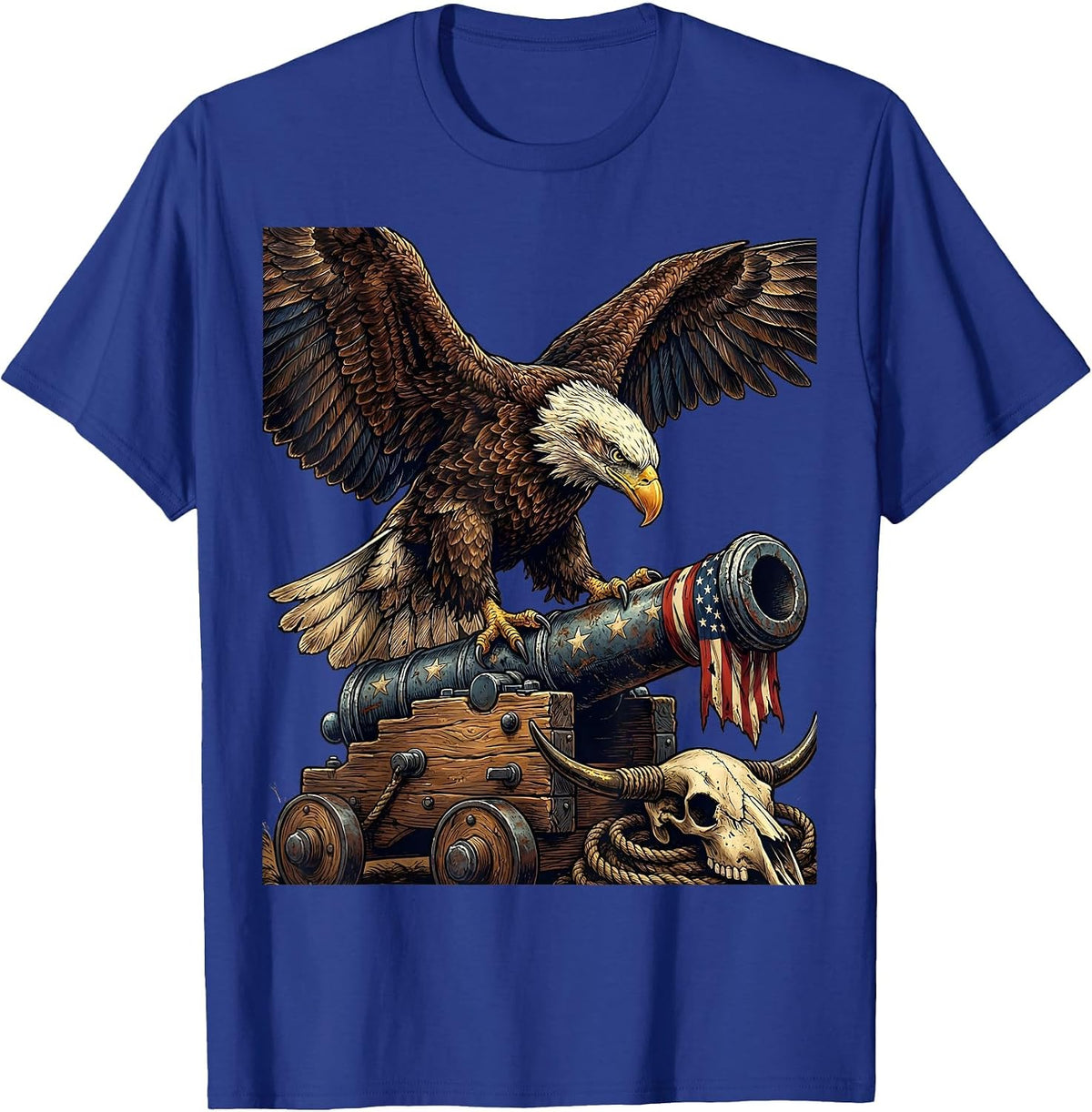 Men's Red White and Blue Eagle on Cannon Graphic T-Shirt - Royal Blue