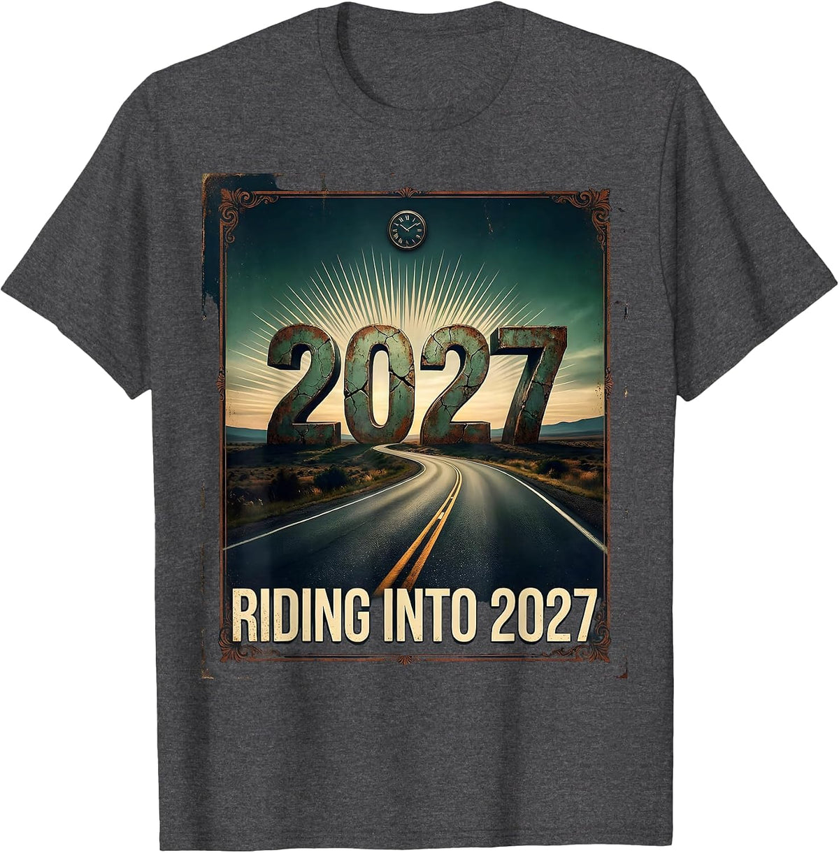 Riding Into 2027 Vintage New Year Family Matching T-Shirt - Dark Heather Grey