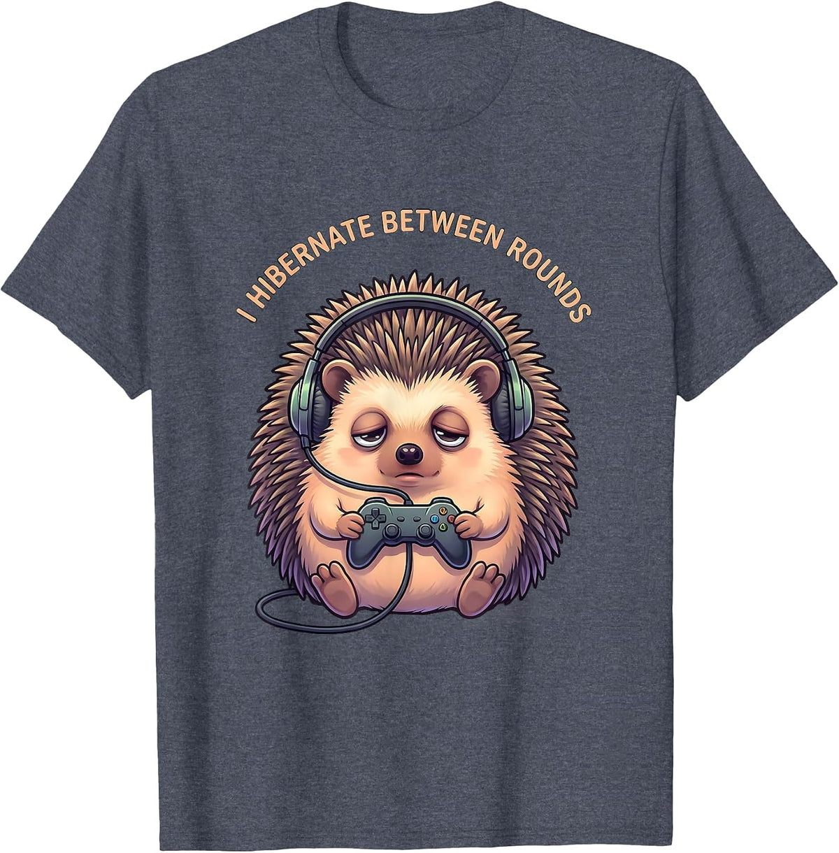 I Hibernate Between Rounds Cute Kawaii Hedgehog Gamer Animal T-Shirt - Heather Blue