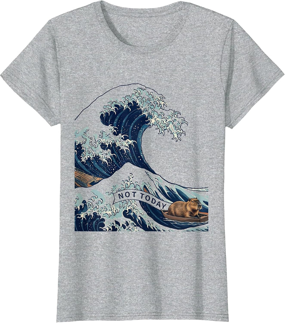 Women's Not Today Ukiyo-e Capybara Japanese Art Meme Humor T-Shirt - Heather Grey