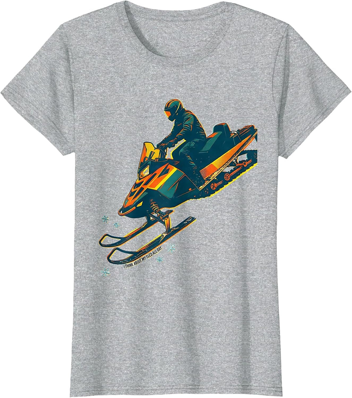 I Think About My Sled All Day Funny Snowmobile Rider Winter T-Shirt - Heather Grey