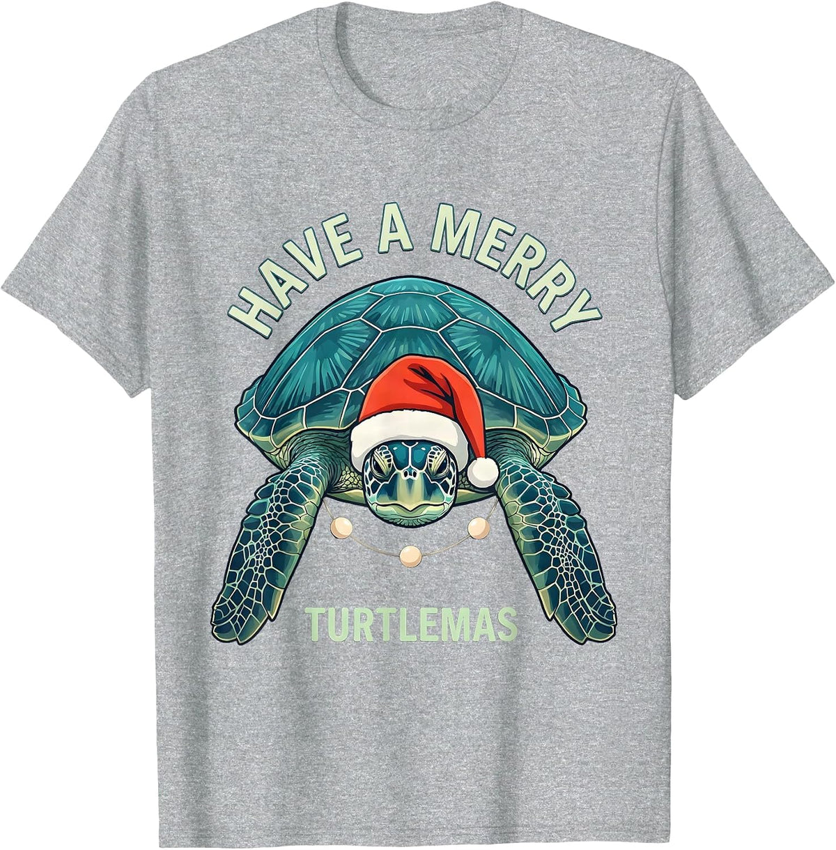 Men's Have A Merry Turtlemas Whimsical Sea Turtle Christmas Santa T-Shirt - Heather Grey