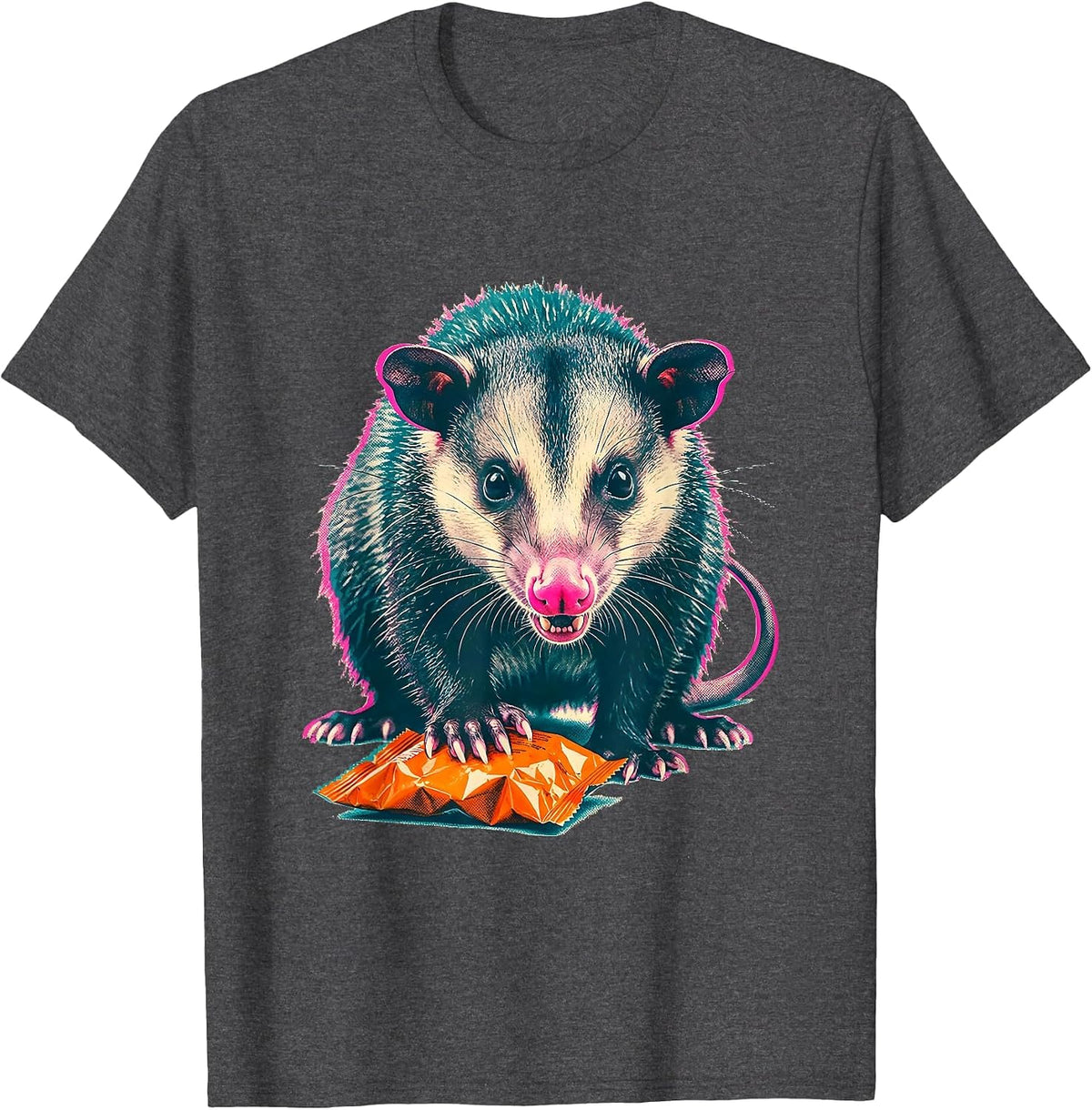 Low Crouching Opossum Risograph Funny Animal Meme T-Shirt - Dark Heather Grey