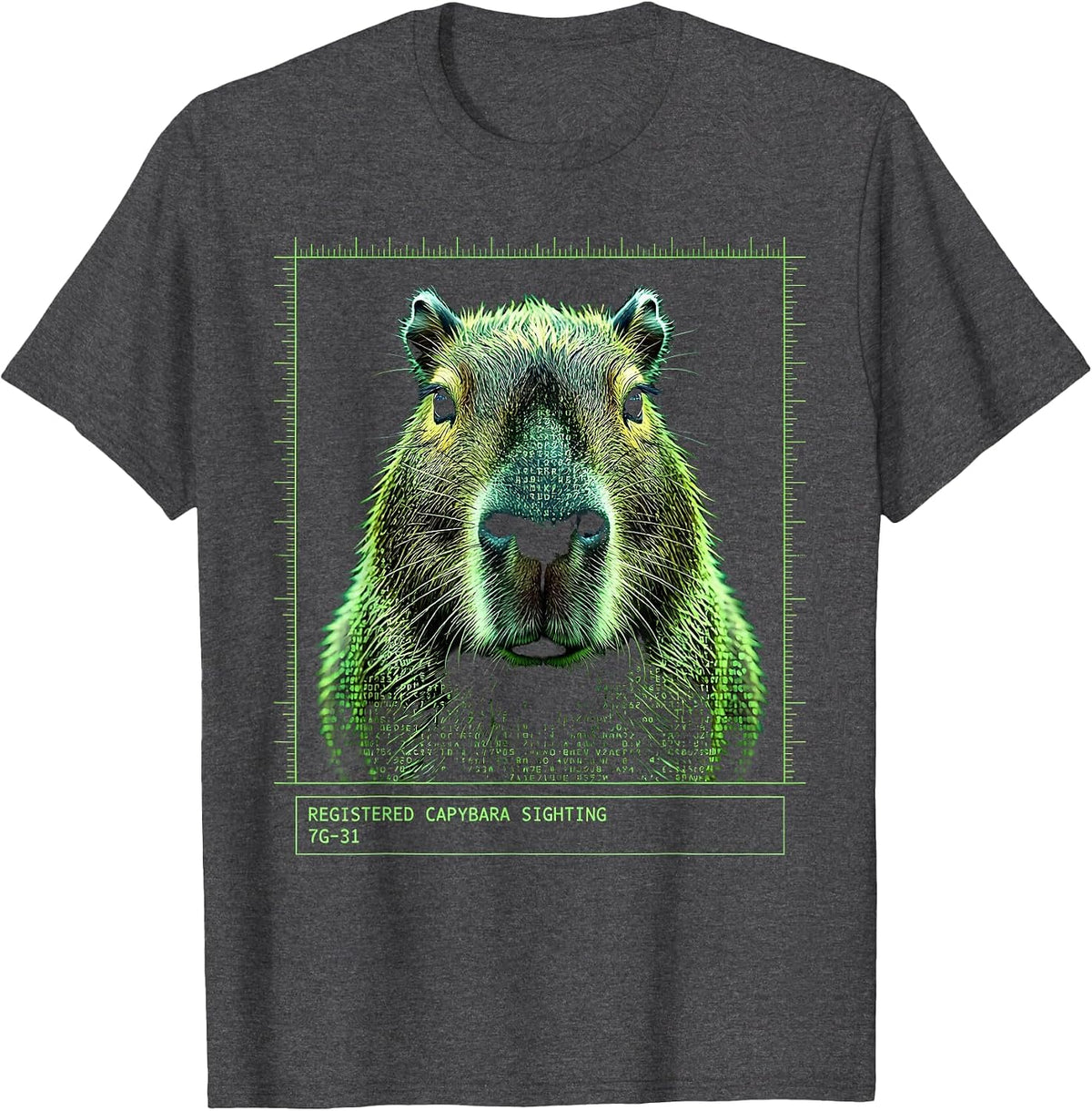 Registered Capybara Sighting 7G-31 Funny Capybara Meme Gamer T-Shirt - Dark Heather Grey