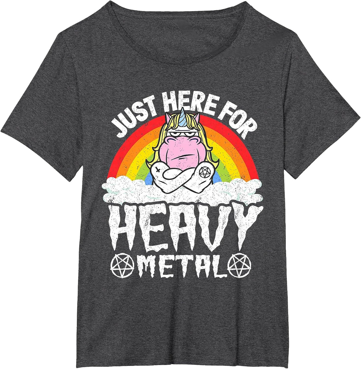 Kids Band Unicorn Metal Rainbow Just Here for Heavy Metal T-Shirt - Dark Heather Grey
