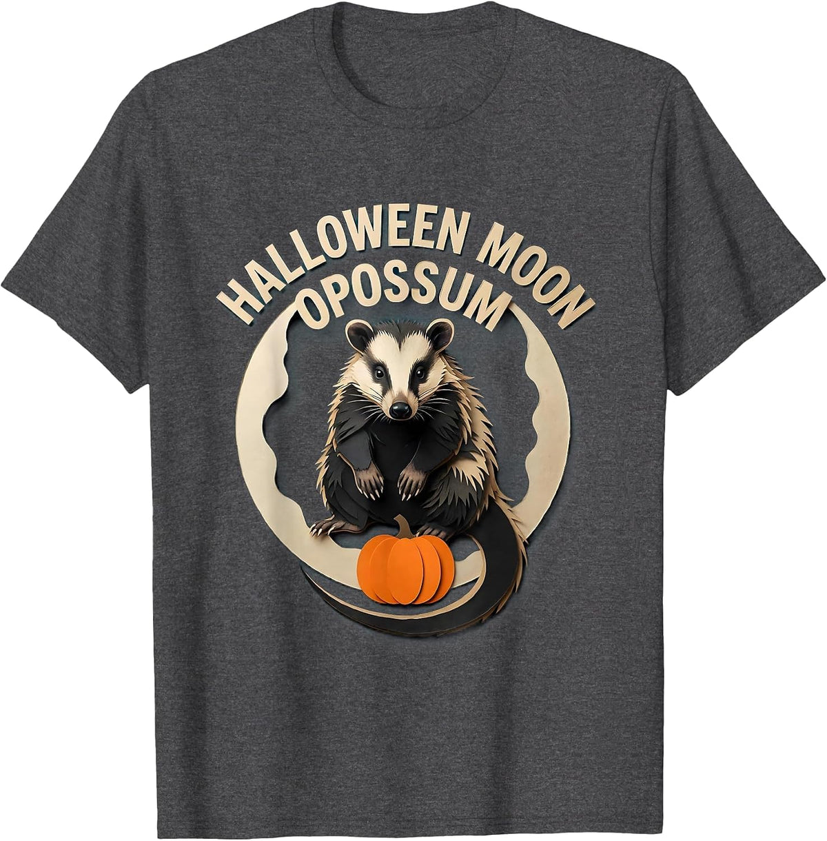 Halloween Moon Opossum Whimsical Spooky Opossum Halloween T-Shirt - Dark Heather Grey