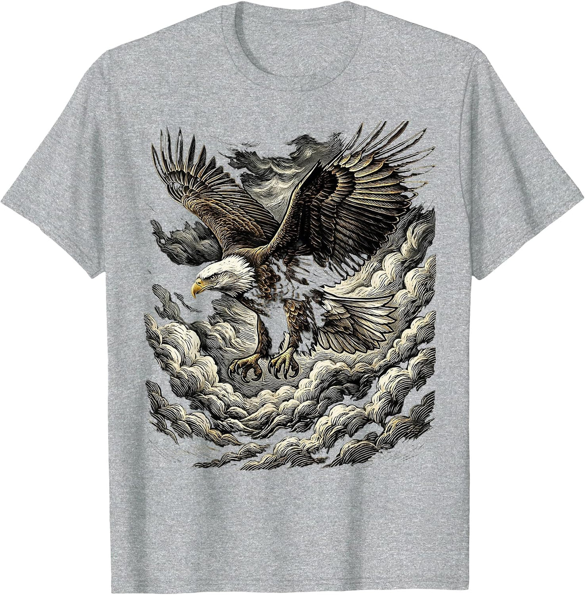 Men's Eagle Soaring Above Storm Clouds Patriotic Design T-Shirt - Heather Grey
