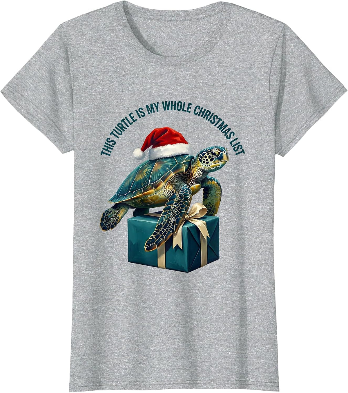 Women's This Turtle Is My Whole Christmas List Cute Sea Turtle Santa T-Shirt - Heather Grey