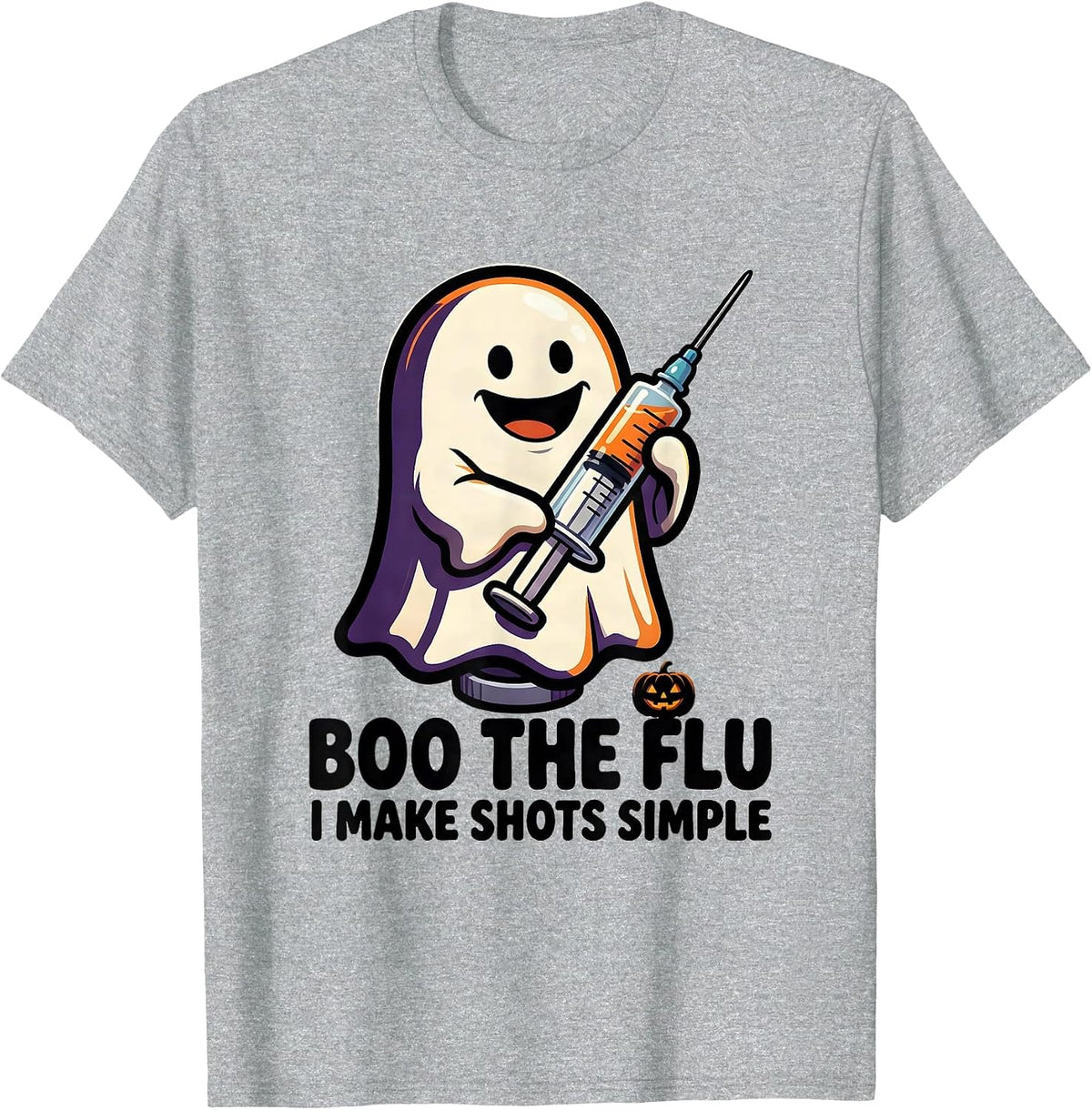 Men's Boo the Flu I Make Shots Simple Funny Nurse Halloween T-Shirt - Heather Grey