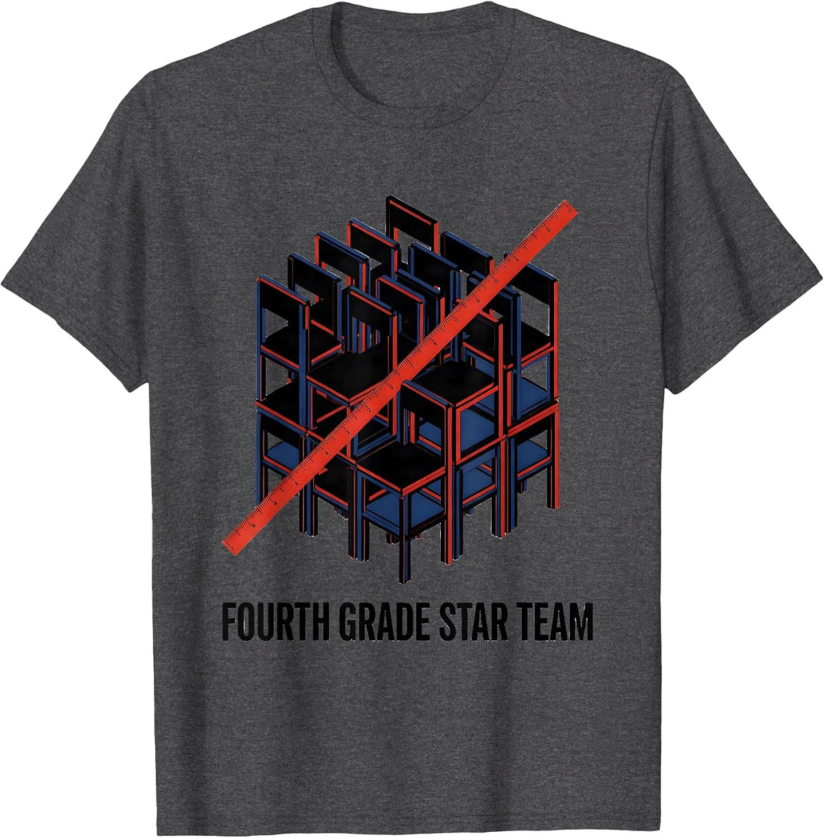Fourth Grade Star Team Bauhaus Modernist Teacher Pride T-Shirt - Dark Heather Grey