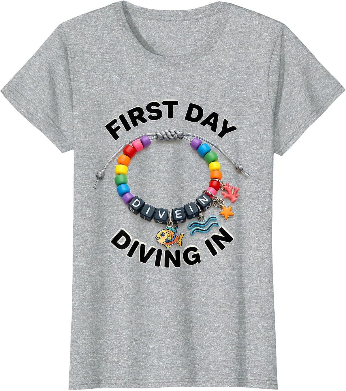 Women's First Day, Diving In Playful Teacher Back to School Sea T-Shirt - Heather Grey