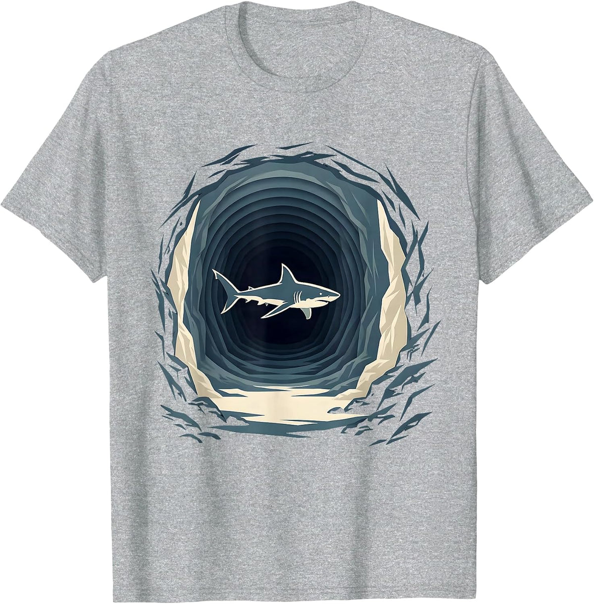 Men's Shark Swimming Through Underwater Cave Tunnel T-Shirt - Heather Grey