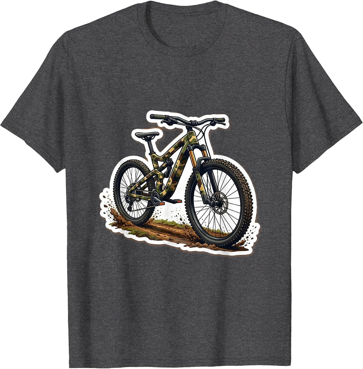 Men's Youth Camo Mountain Bike Dirt Trail Graphic T-Shirt - Dark Heather Grey
