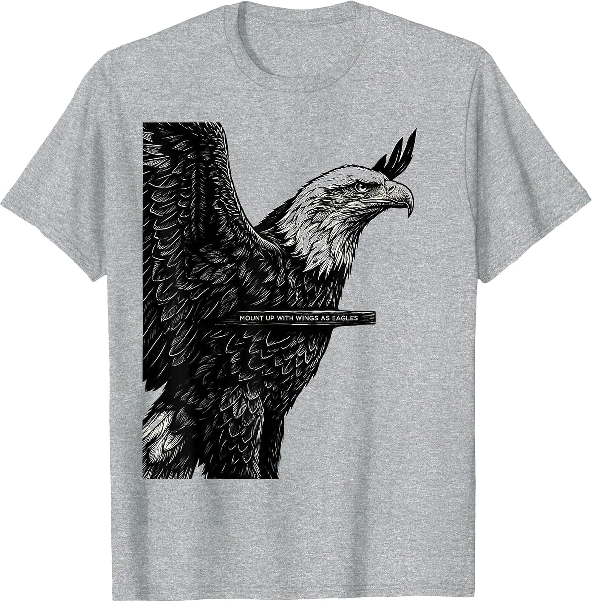 Men's Mount Up With Wings As Eagles Scratchboard Eagle Lover Faith T-Shirt - Heather Grey