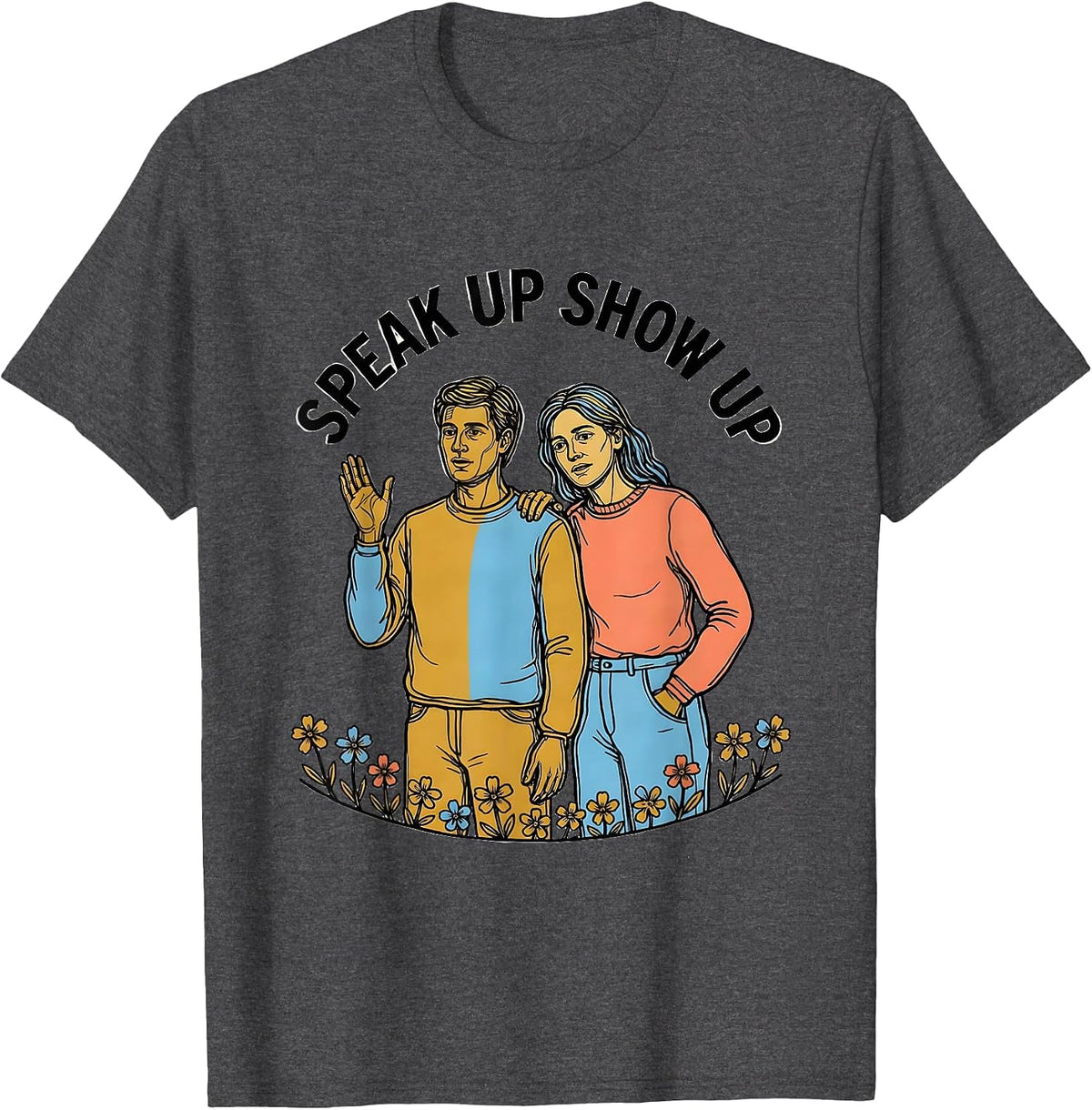 Men's Speak Up Show Up Suicide Prevention Awareness T-Shirt - Dark Heather Grey